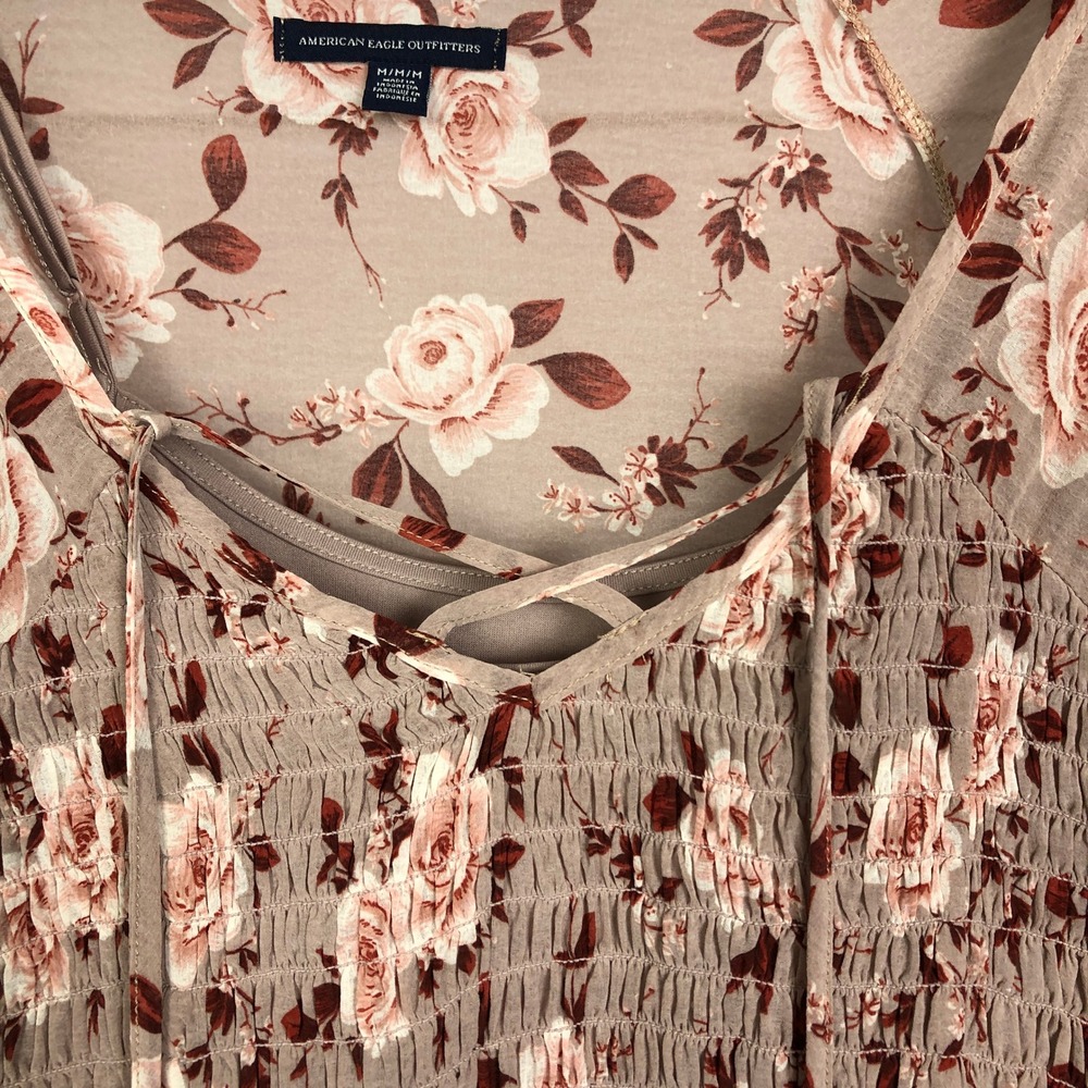 American Eagle Floral Smocked Blouse Cottagecore Boho Top - Medium - Picture 8 of 14